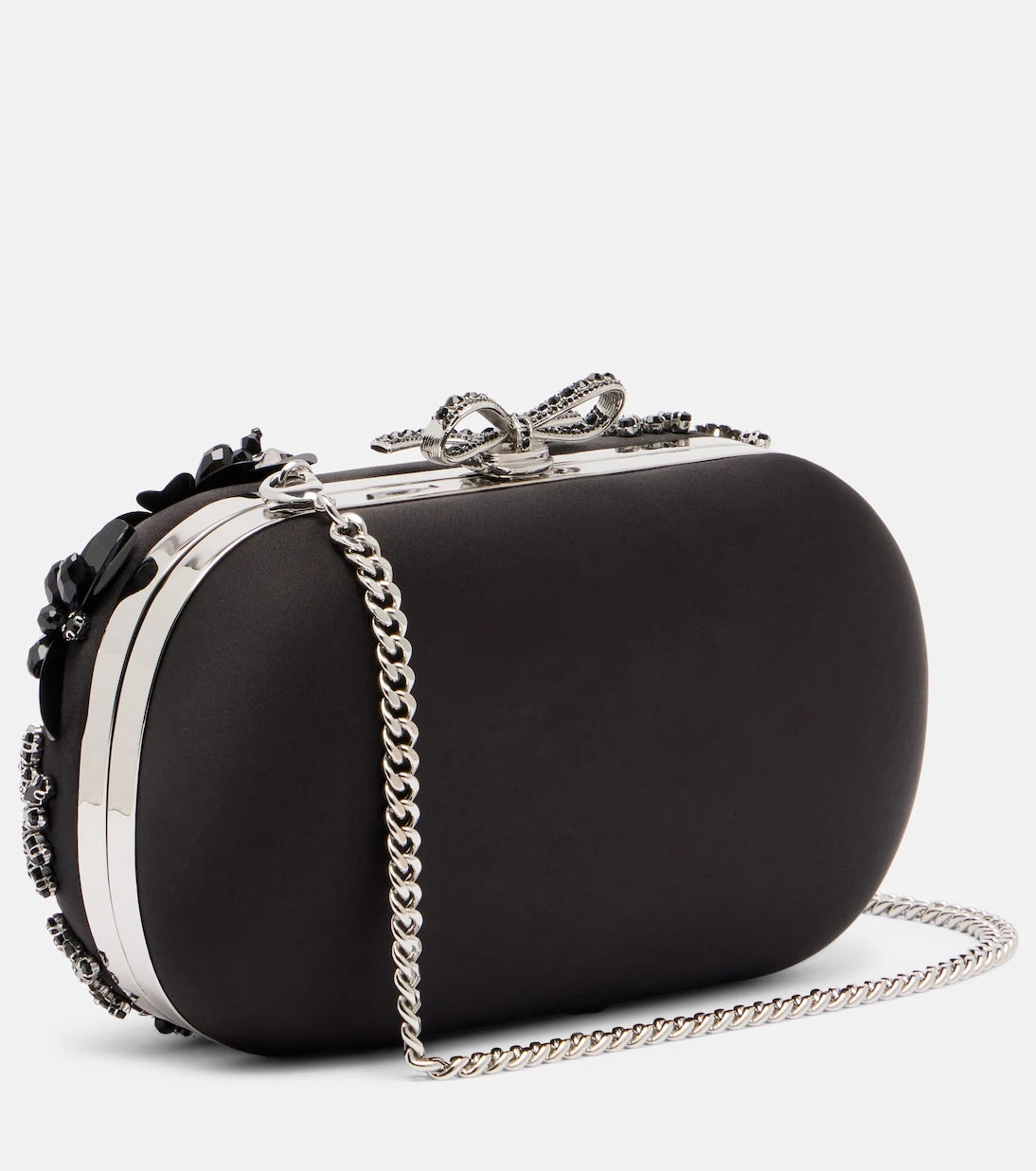 Self-Portrait - Crystal-embellished floral satin clutch