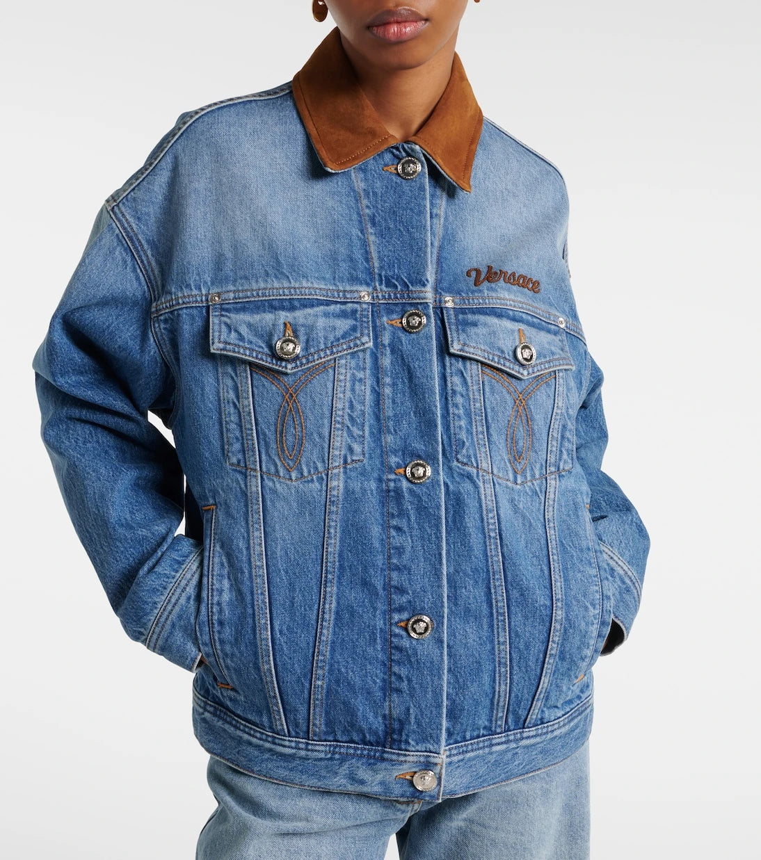 Versace - Trucker suede-trimmed denim jacket