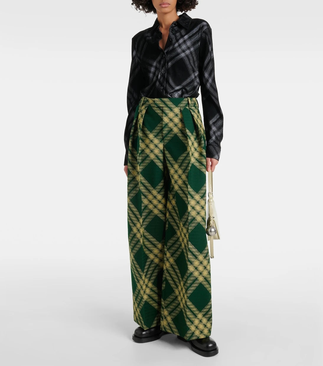 Burberry - Checked wool twill wide-leg pants