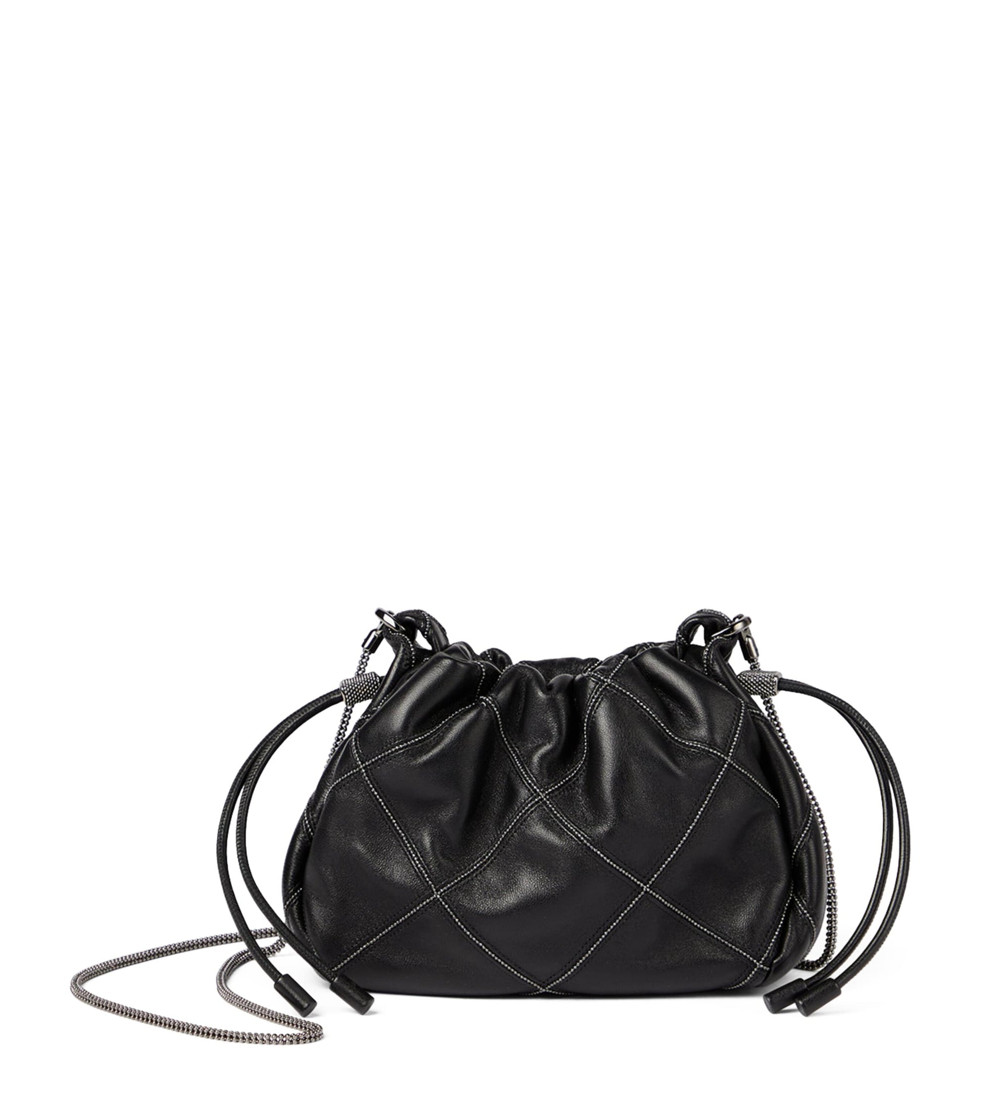 Brunello Cucinelli Black Mini Leather Mellow Bucket Bag