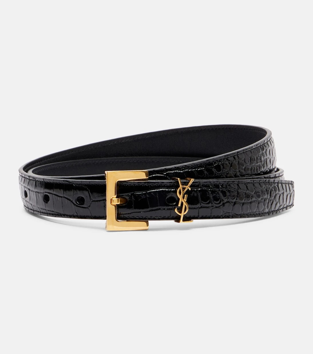 Saint Laurent - Cassandre croc-effect leather belt