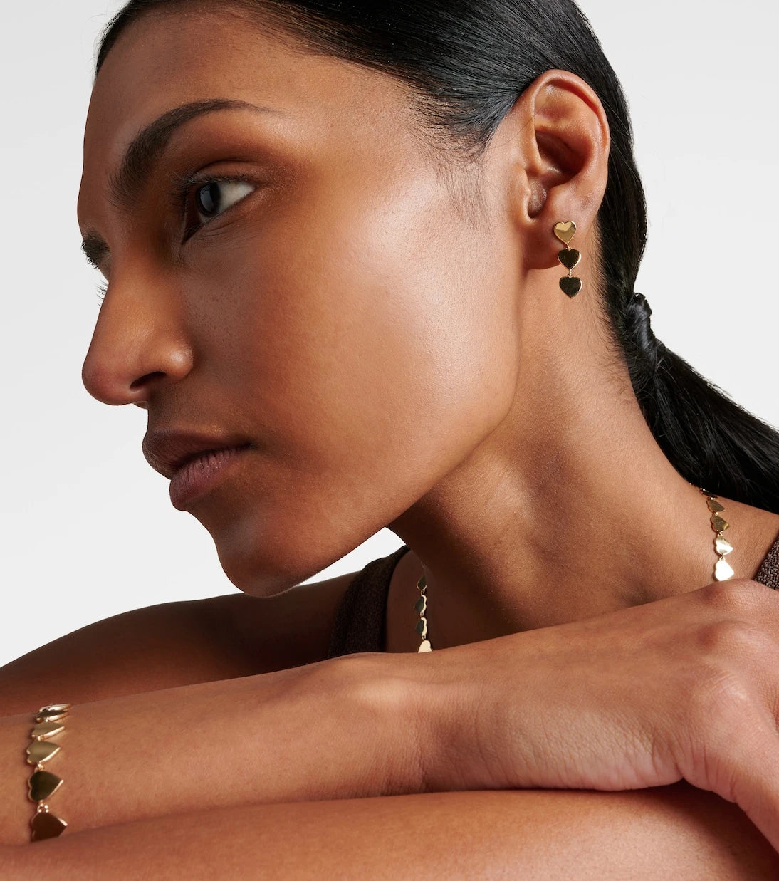 Sydney Evan - Pure Three Heart Linear 14kt gold earrings