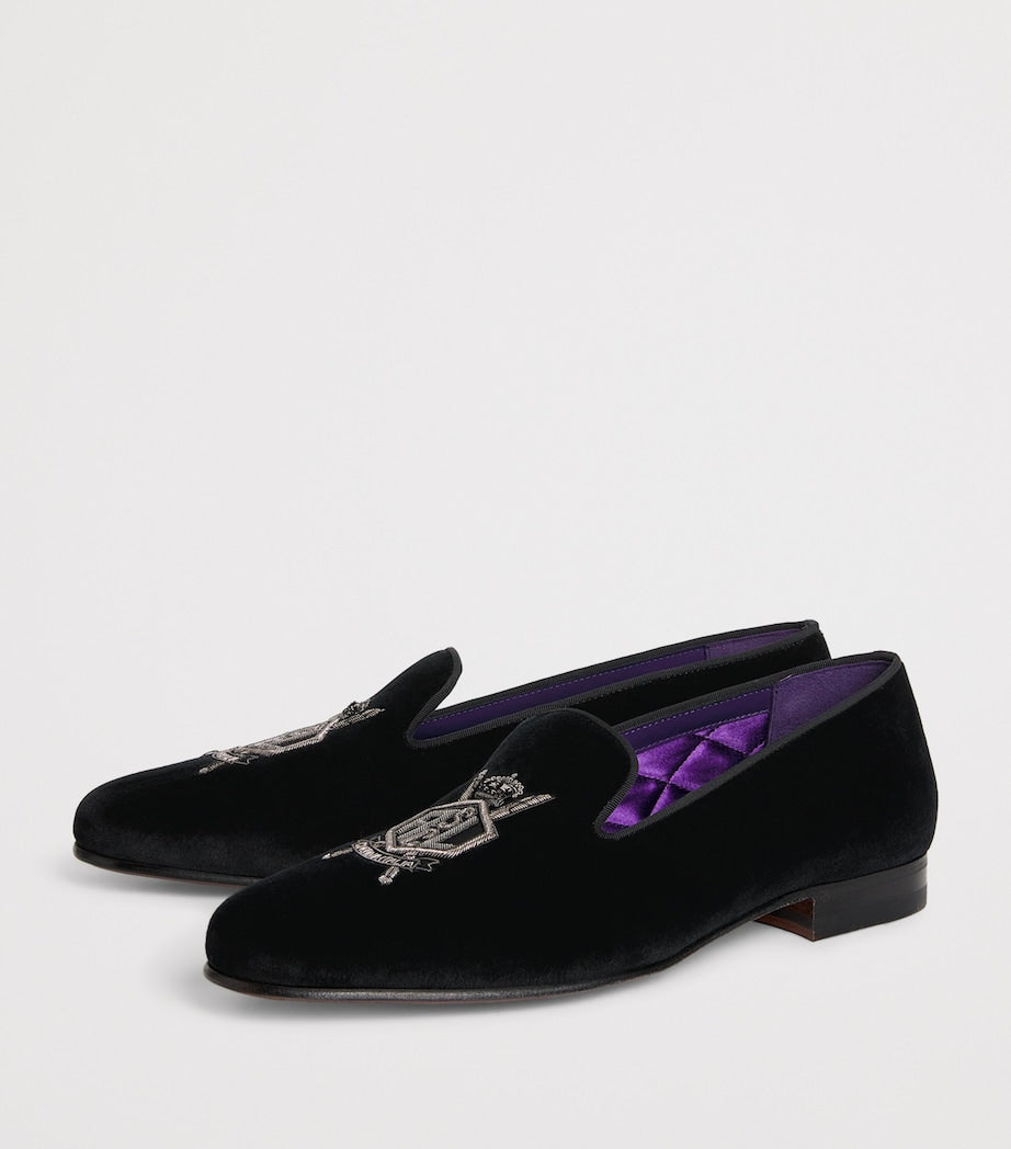 Velvet Crest-Embellished Slippers