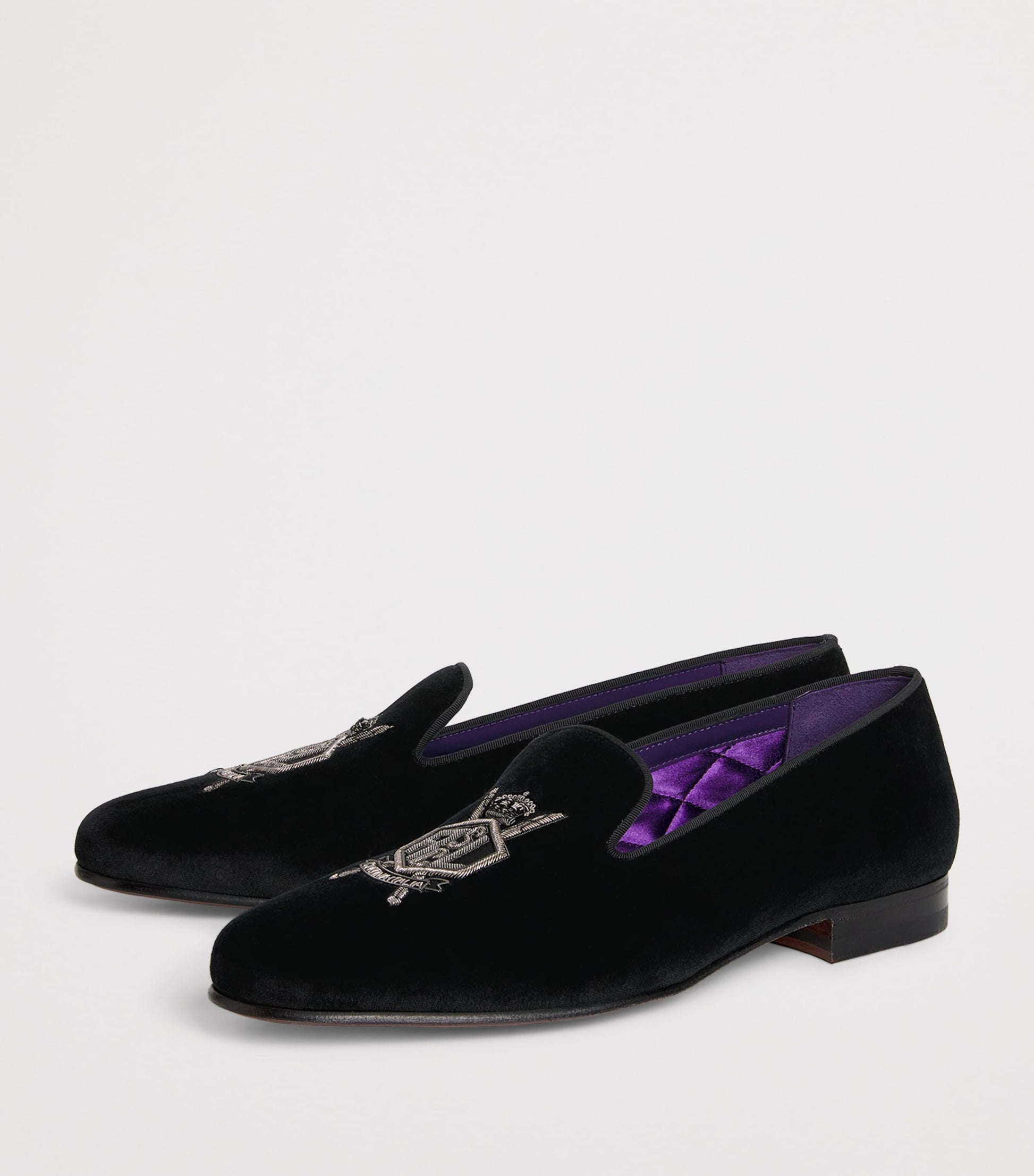 Velvet Crest-Embellished Slippers