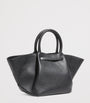 Midi Leather New York Tote Bag BLACK