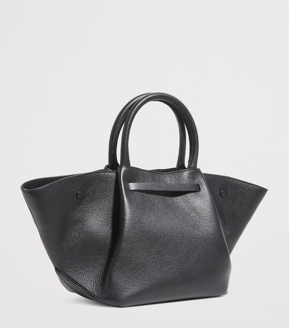 Midi Leather New York Tote Bag BLACK