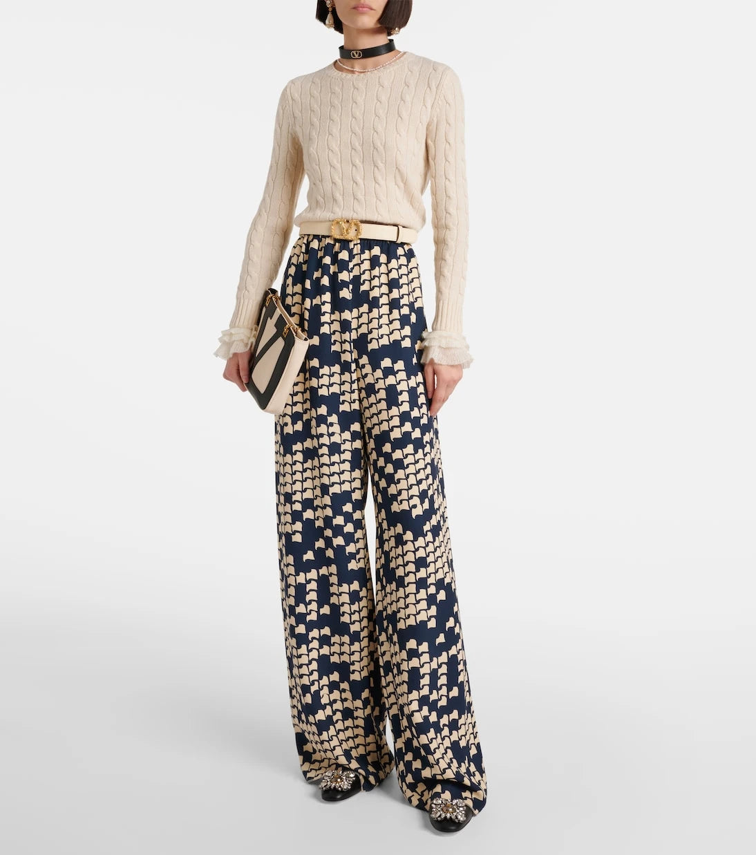 Valentino - Cady Couture printed wide-leg pants