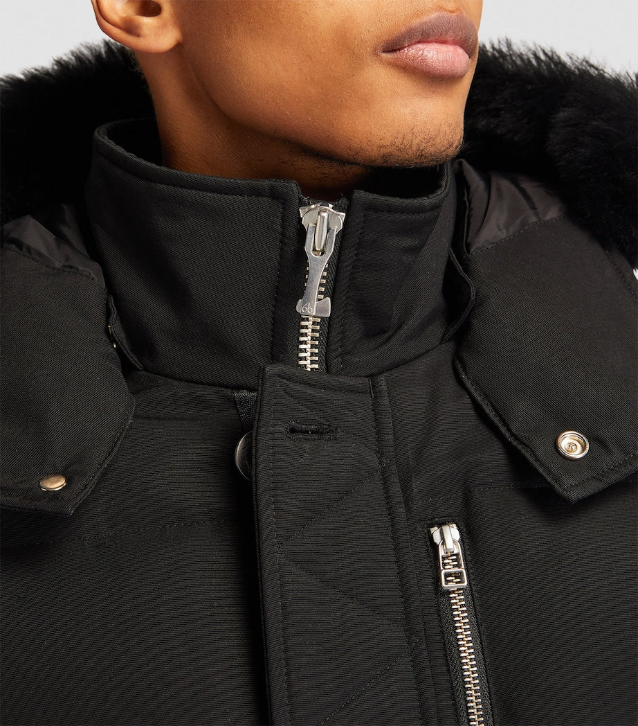 Black Shearling-Collar Puffer Jacket