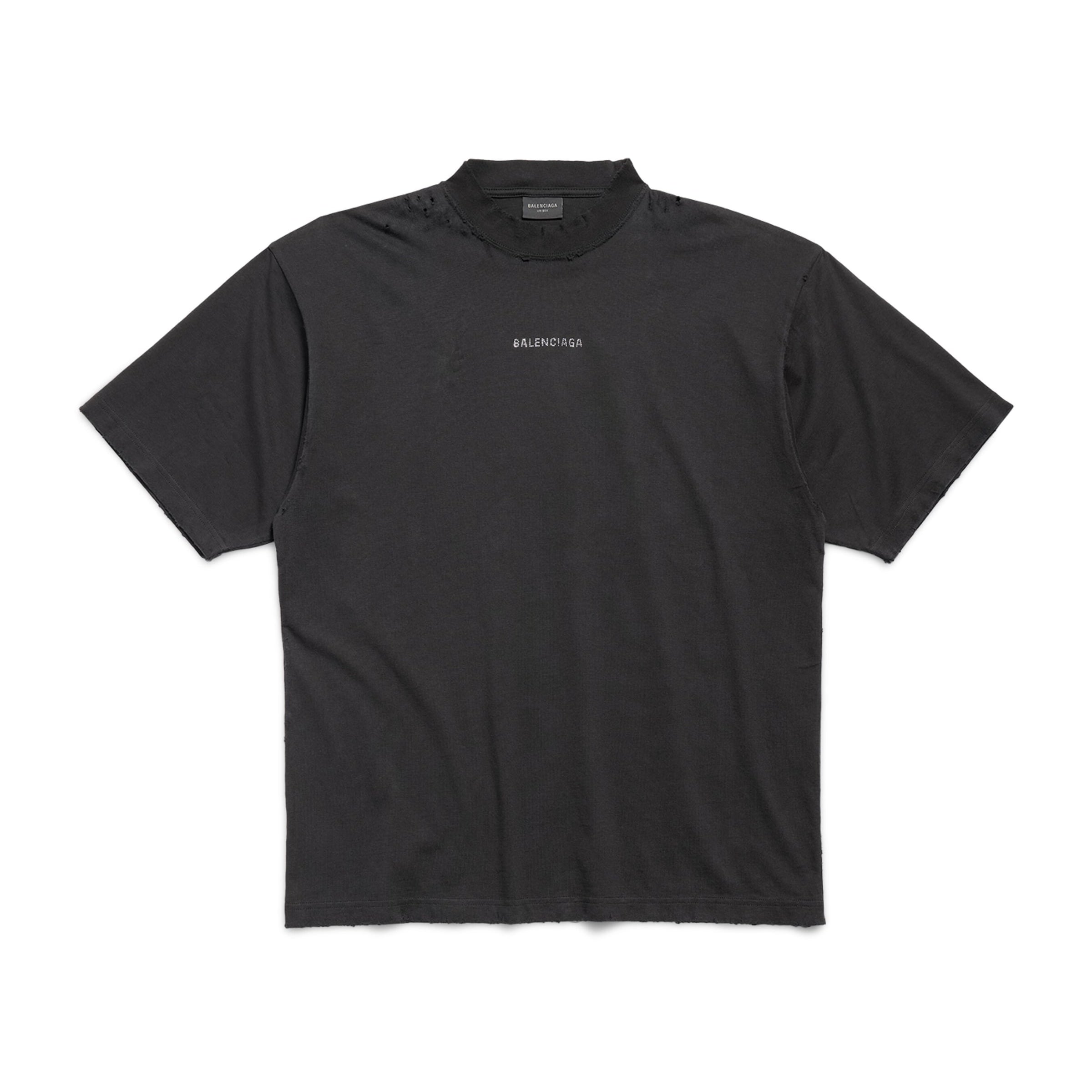 Balenciaga Black Distressed Rhinestone-Logo T-Shirt
