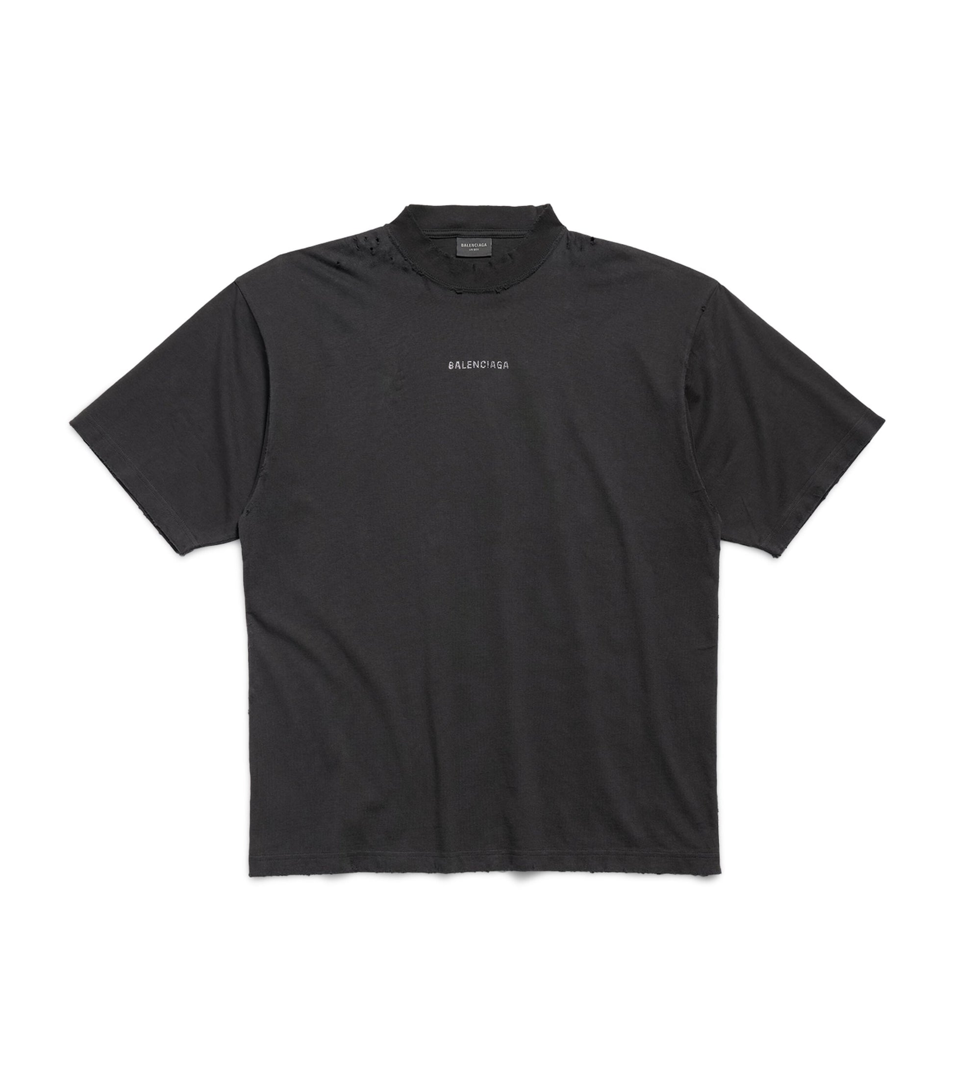 Balenciaga Black Distressed Rhinestone-Logo T-Shirt