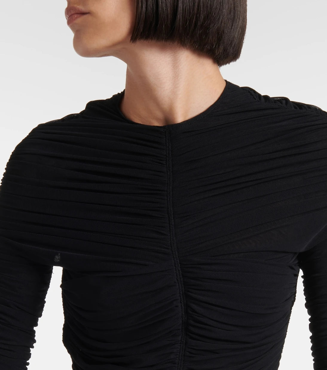 Mugler - Ruched open-back mesh gown