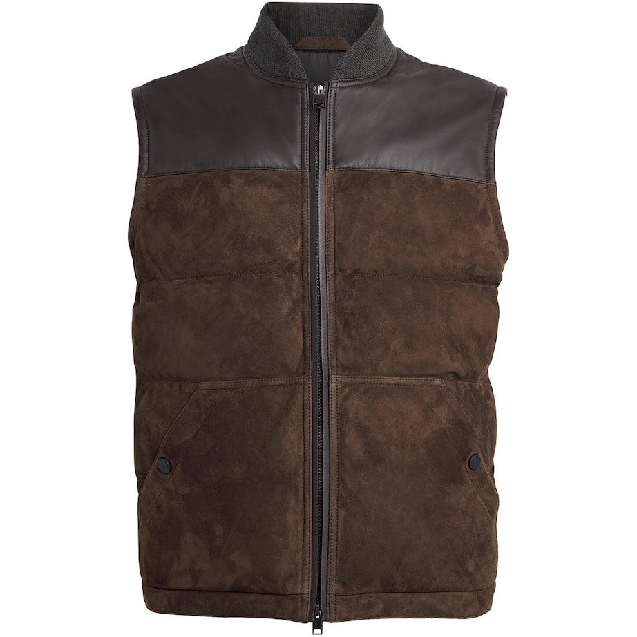 Brown Suede-Nappa Padded Gilet