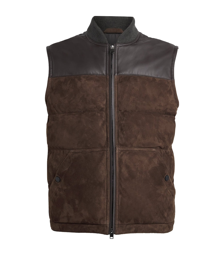 Brioni Brown Suede-Nappa Padded Gilet