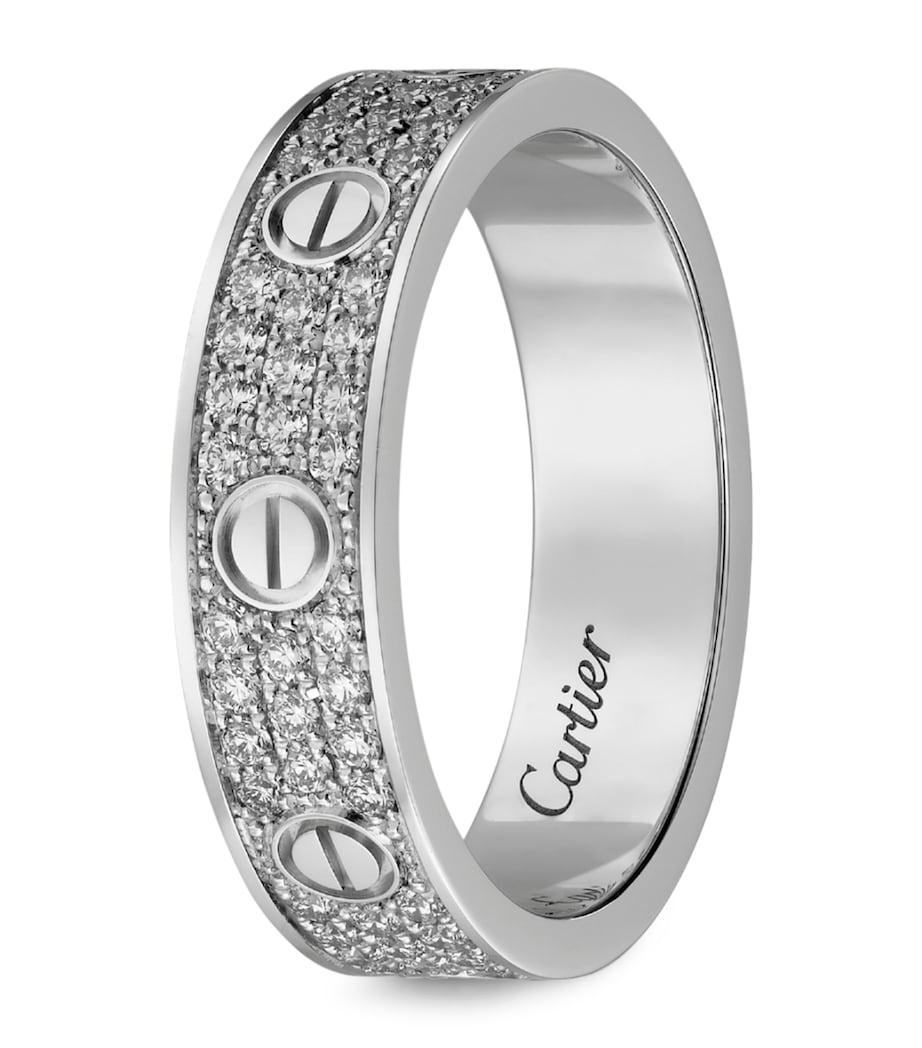 White Gold and Diamond-Paved LOVE Wedding Band
