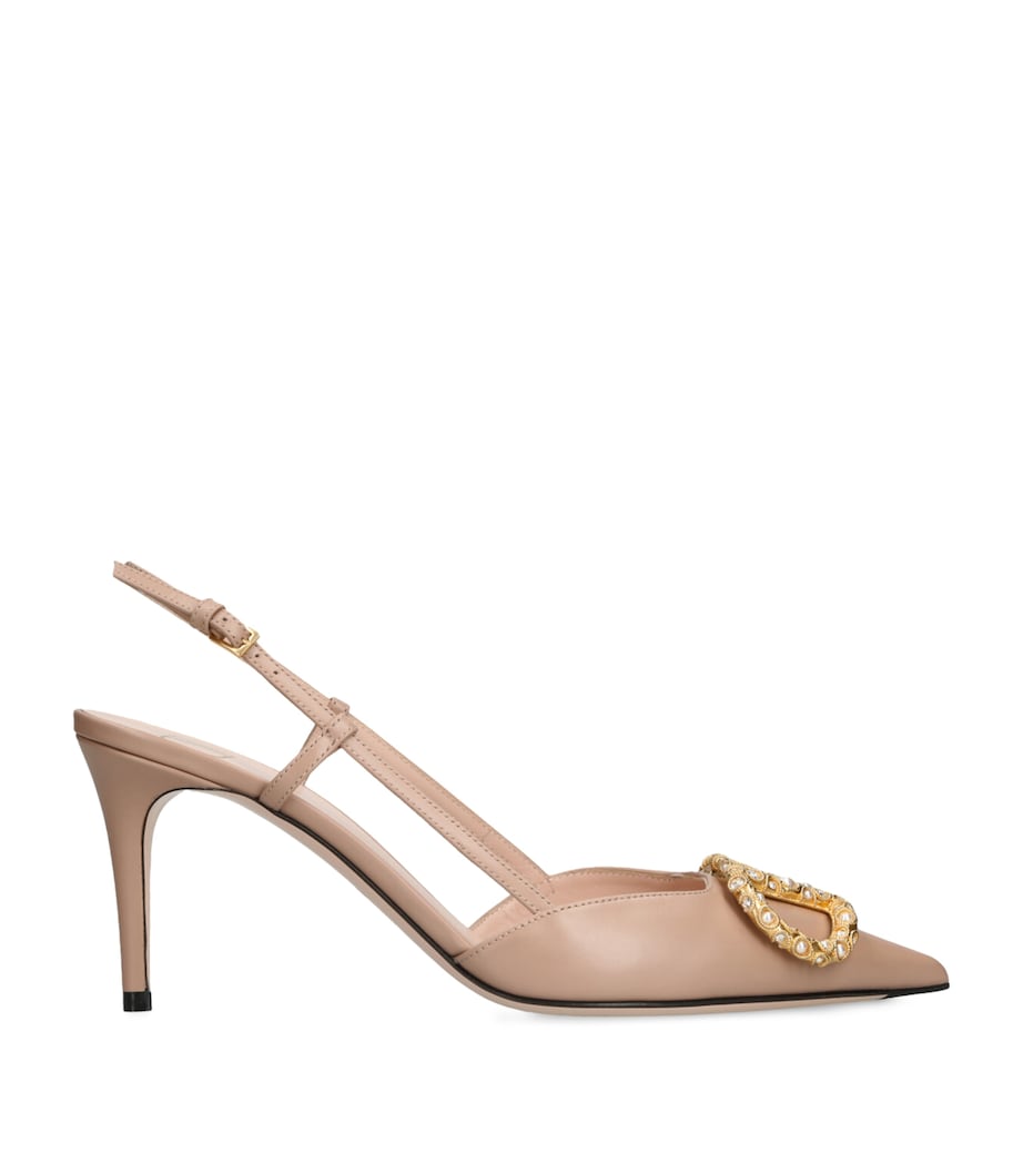 Valentino Garavani Pink Leather VLogo Slingback Pumps 80