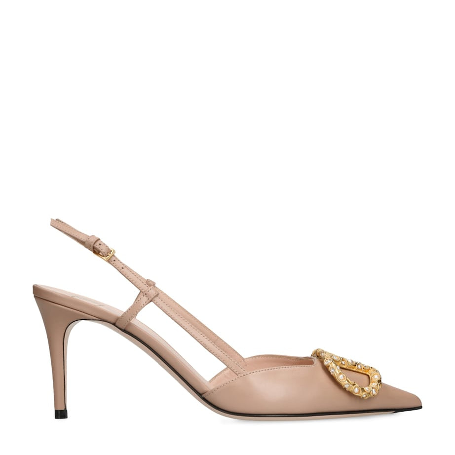 Valentino Garavani Pink Leather VLogo Slingback Pumps 80