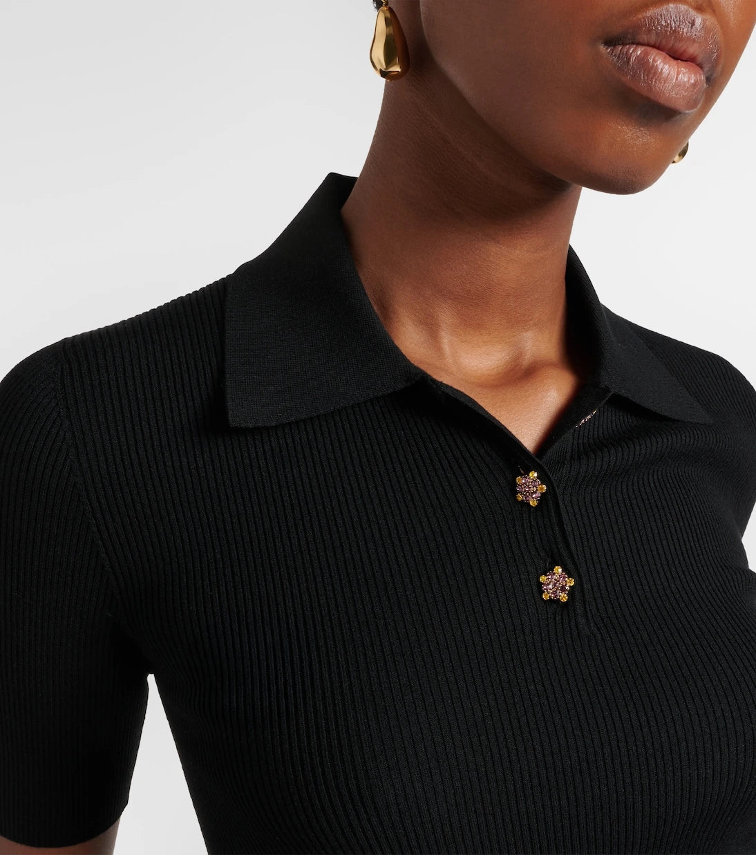 Dolce&Gabbana - Embellished ribbed-knit polo shirt