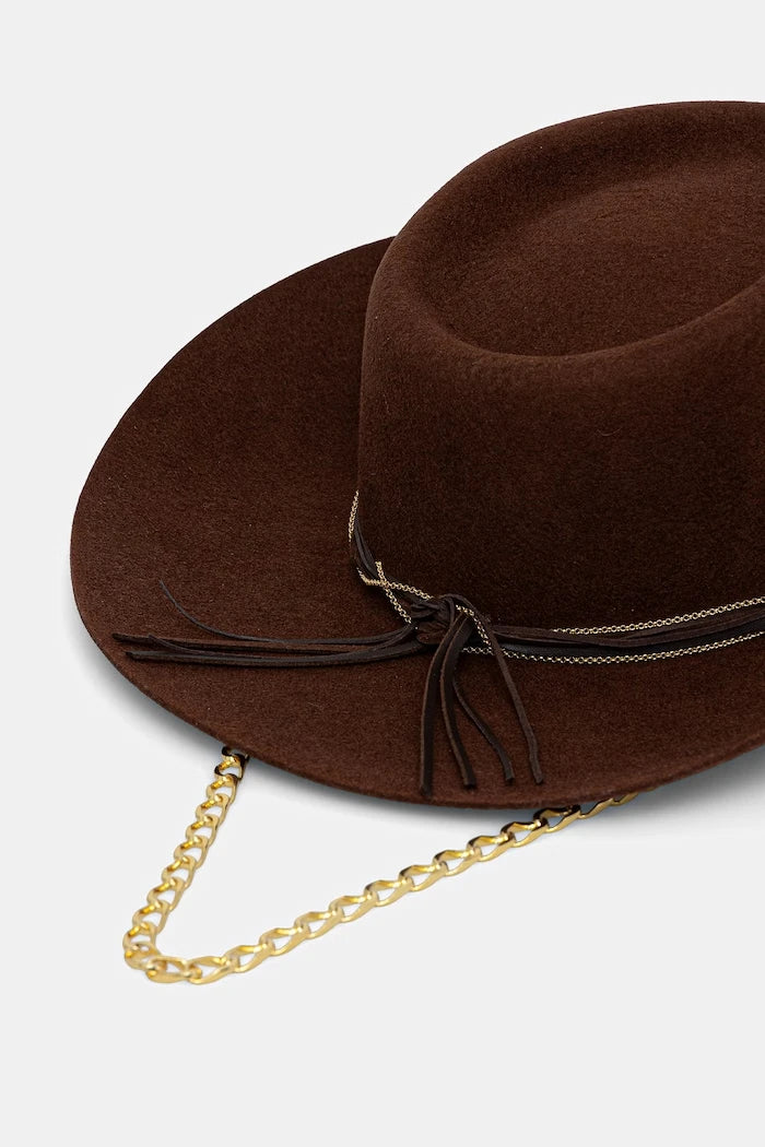 LE SH KA geniş siperlikli kadın yün şapka Brown Cowboy