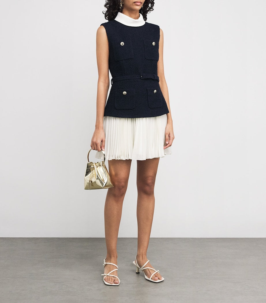 Self-Portrait Blue Bouclé-Chiffon Mini Dress