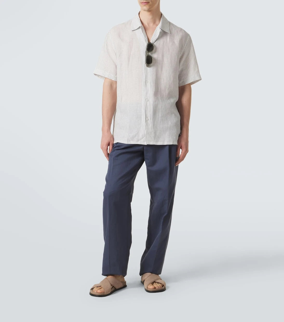 Brioni - قميص بولينج مخطط من الكتان