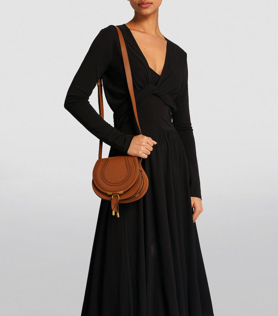 Brown Small Leather Marcie Saddle Bag