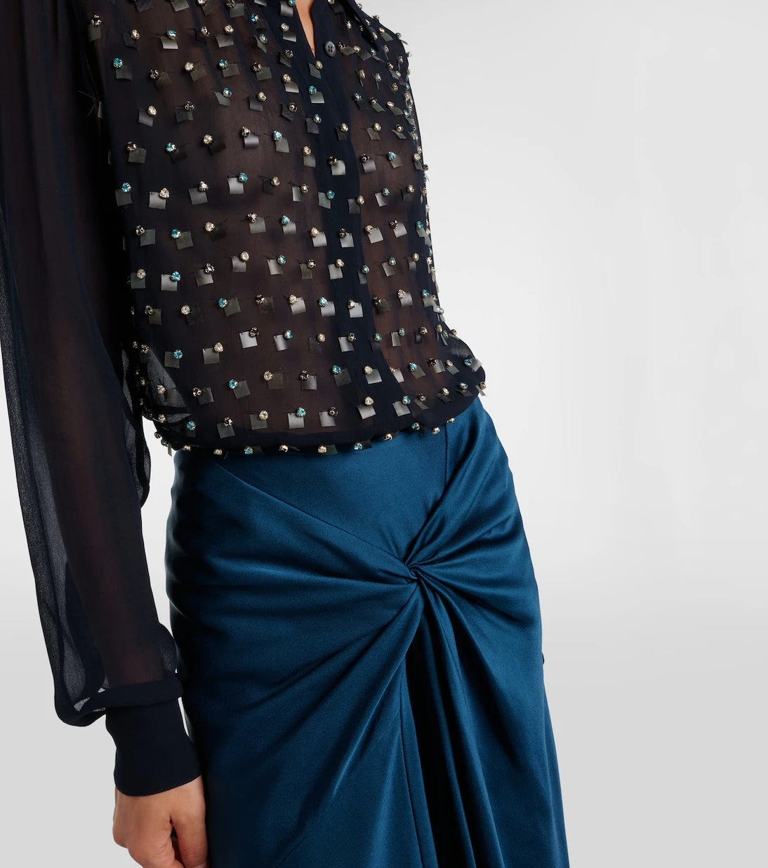 Dries Van Noten - Gathered satin midi skirt