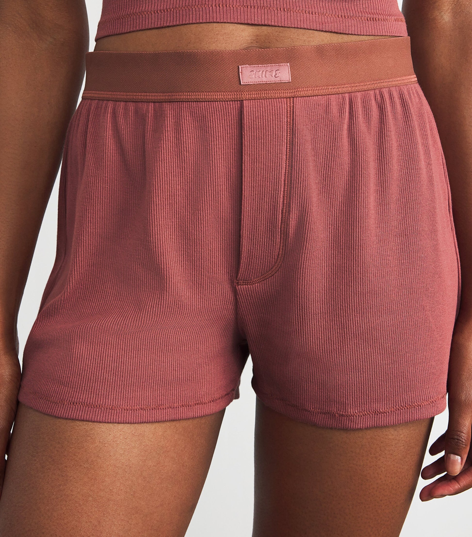 Skims Brown Cotton-Blend Ribbed Boxer Shorts