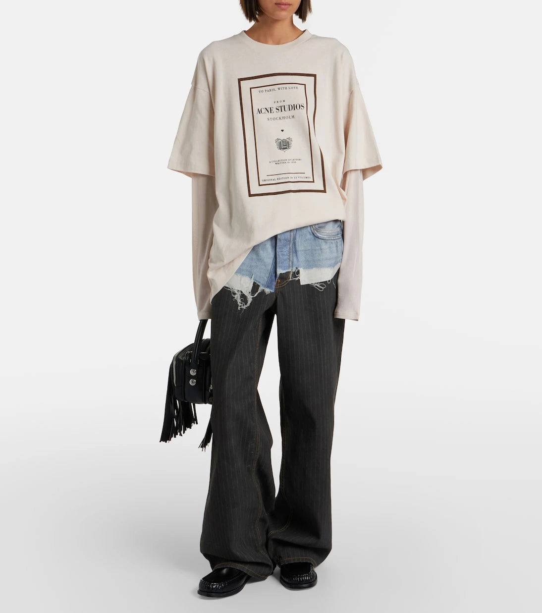 Acne Studios - تيشيرت جيرسي قطني بشعار بطبقات