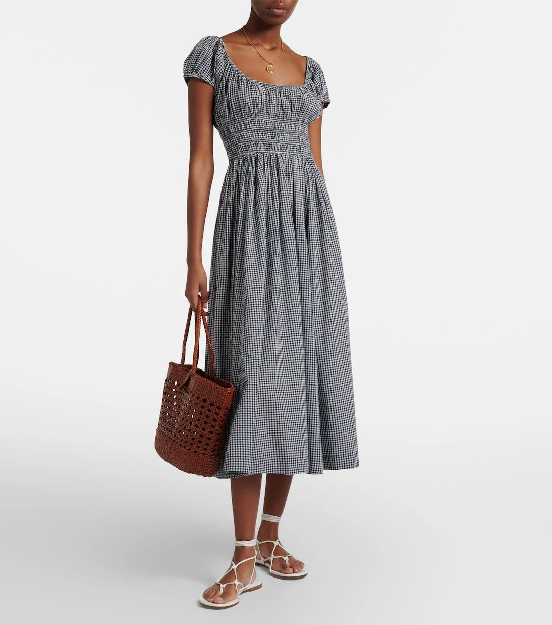 Dôen - Quinley gathered gingham cotton midi dress
