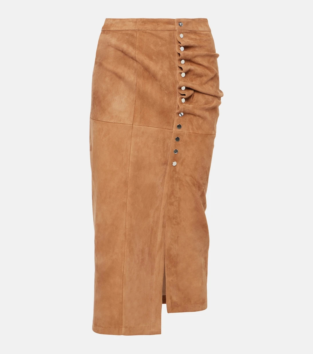 Rabanne - Ruched suede midi skirt