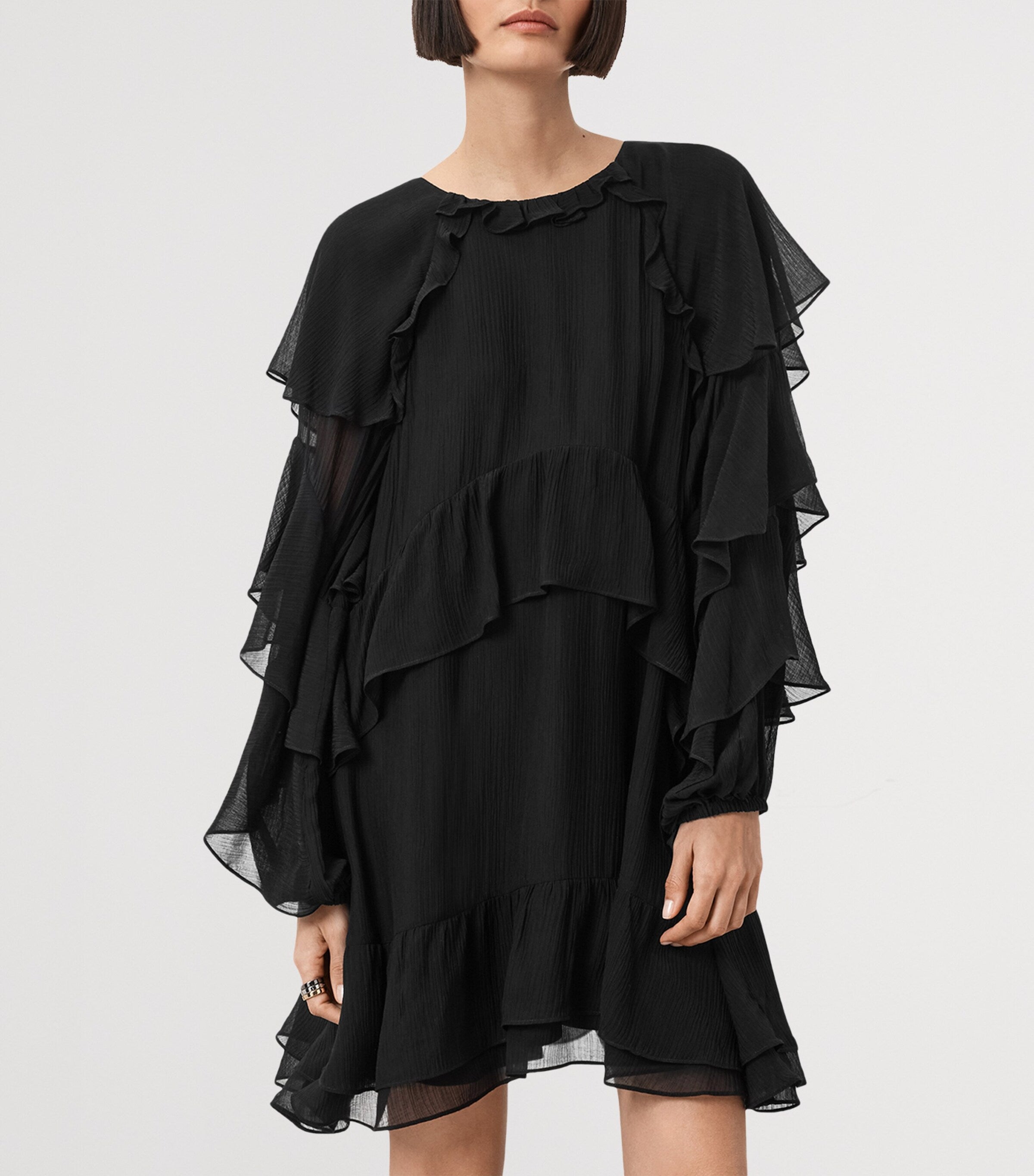 Black Ruffled Lissie Mini Dress