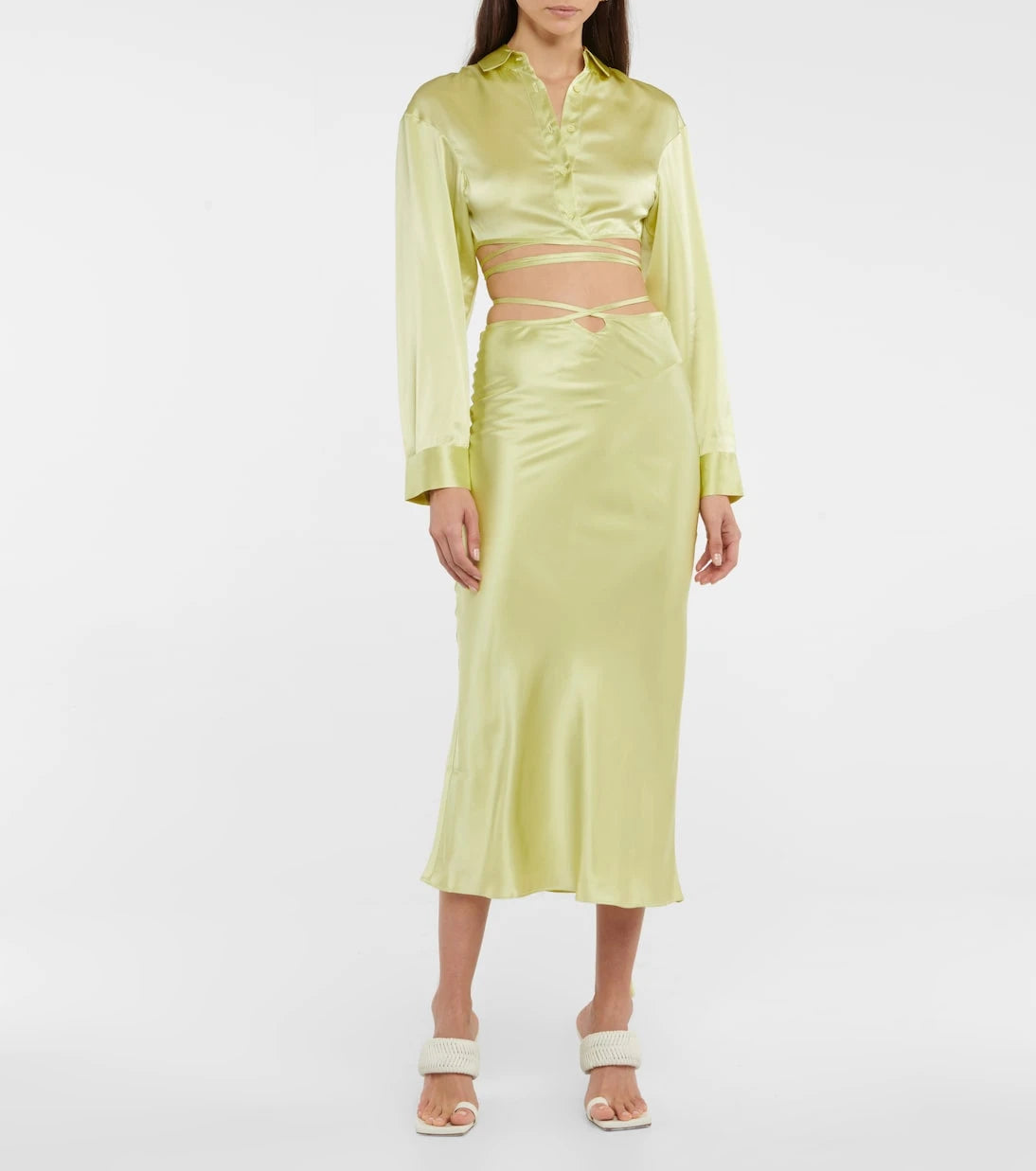 Christopher Esber - Tie-trimmed silk satin midi skirt