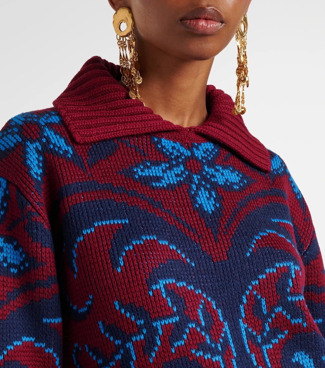 Etro - سويتر بولو من صوف الجاكار بنقشة البيزلي