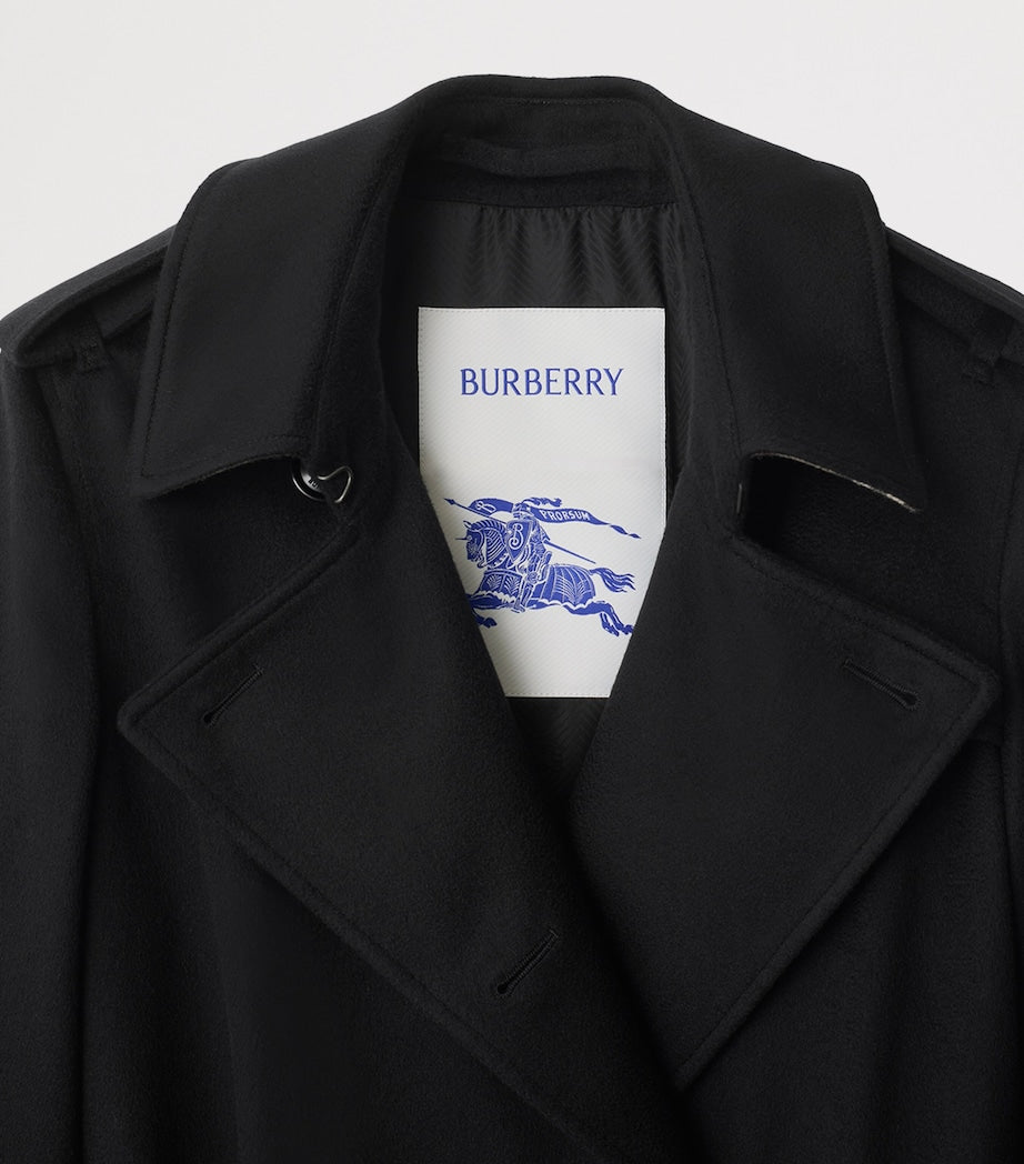 Burberry Black Cashmere Long Kensington Heritage Trench Coat