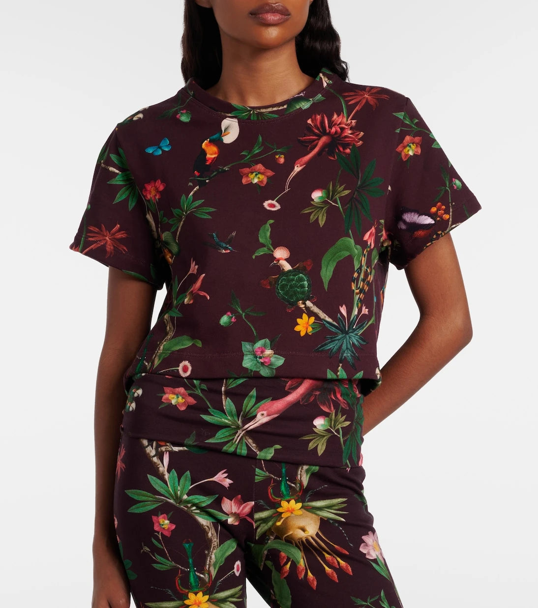La DoubleJ - La Scala feather-trimmed printed cotton T-shirt