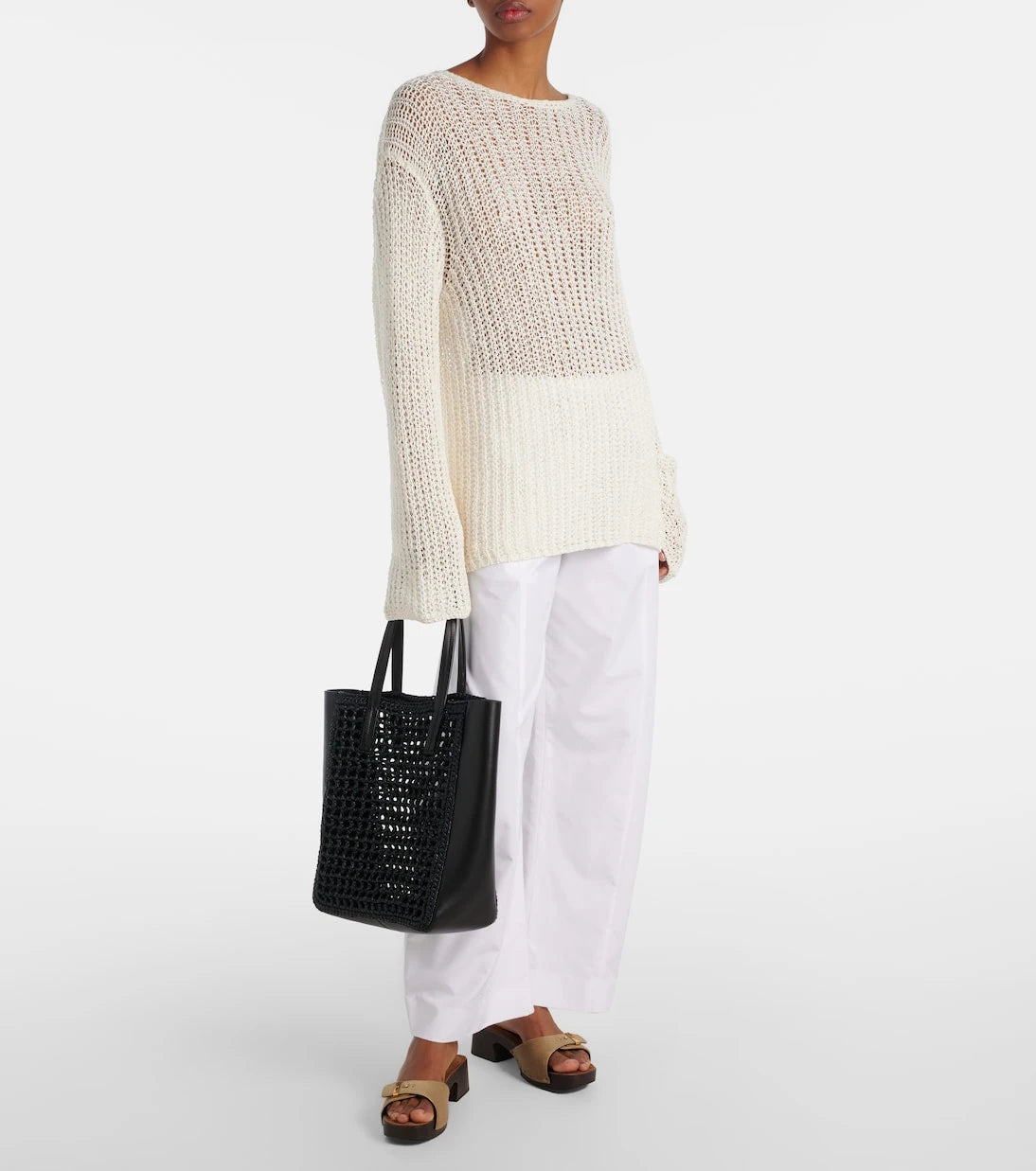 Khaite - Zoe Small leather-trimmed raffia tote bag