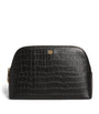 Large Croc-Embossed Leather Cosmetics Bag