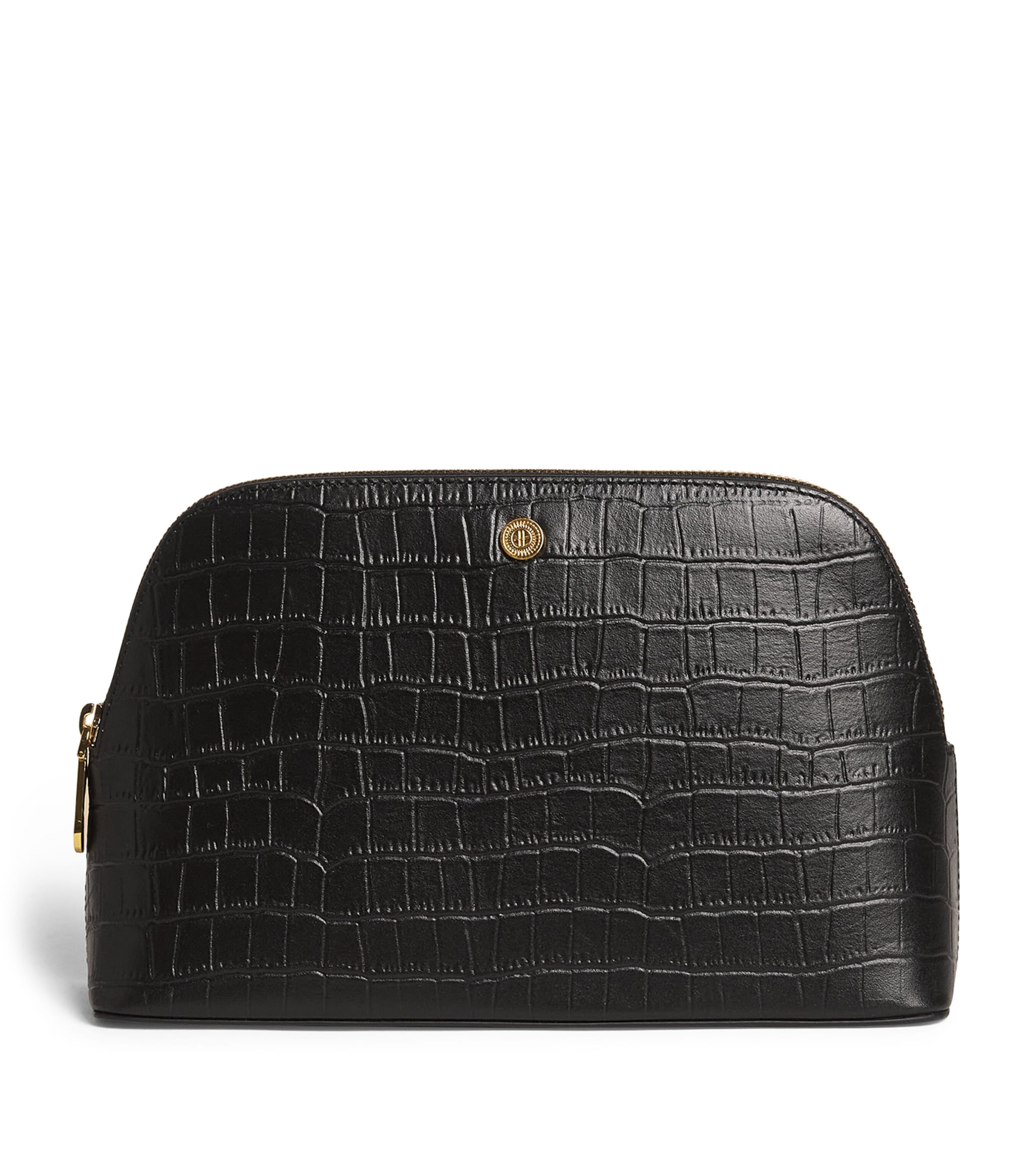 Large Croc-Embossed Leather Cosmetics Bag