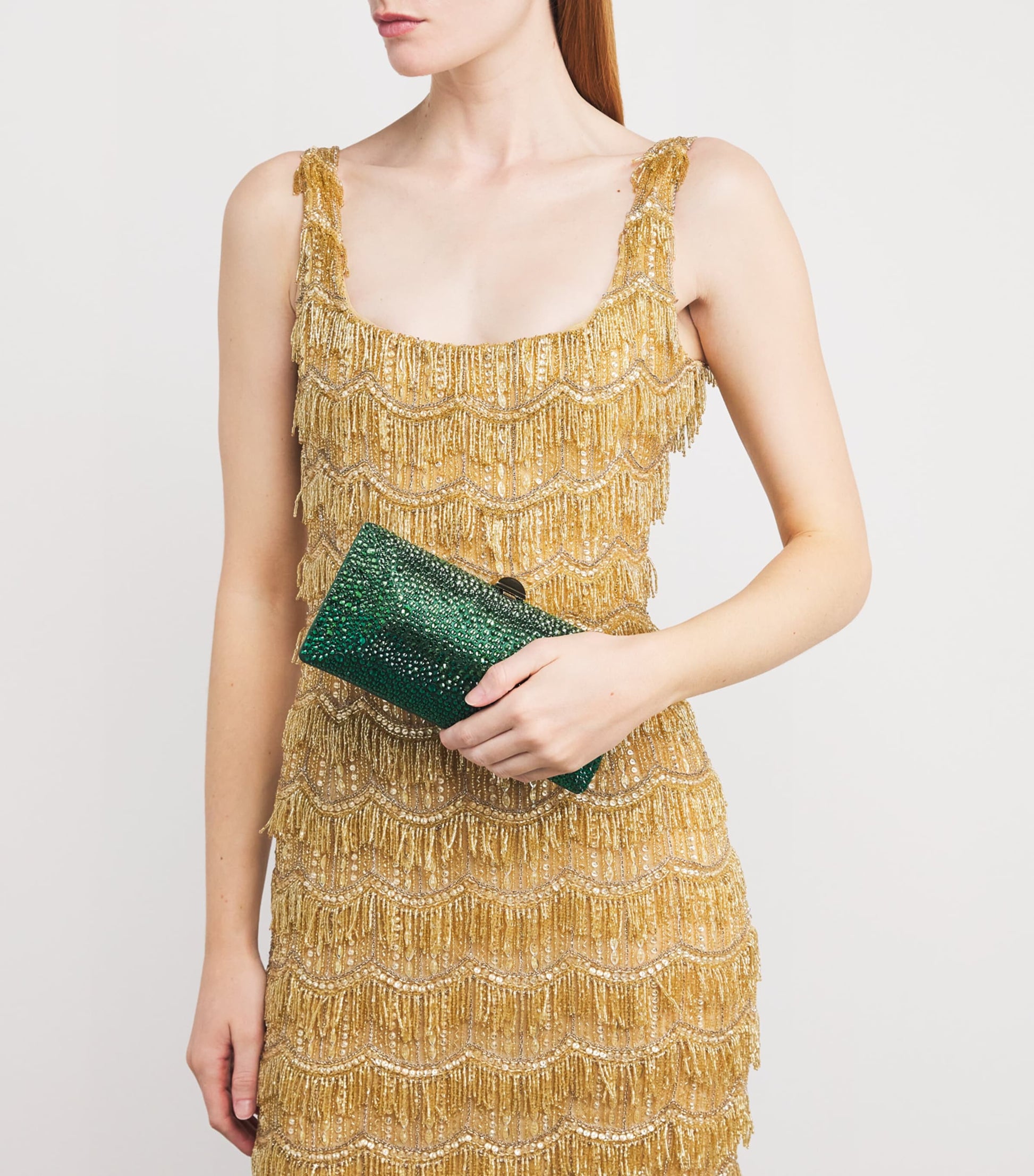 Green Silk Crystal Clutch Bag
