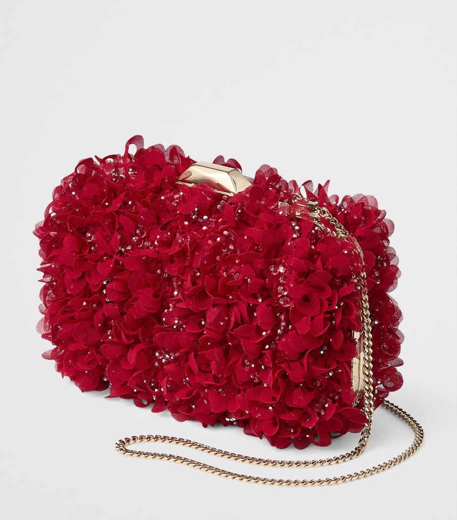 Jimmy Choo Red Flower-Embellished Cloud Clutch Bag
