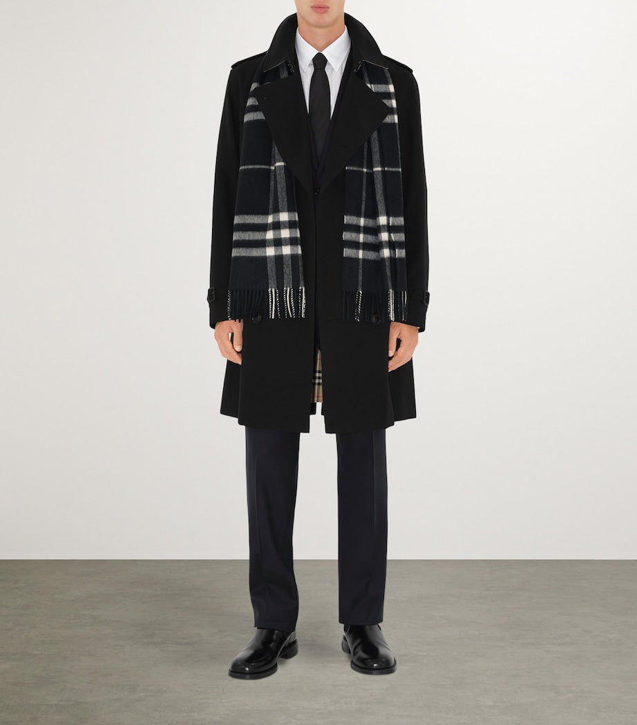 Burberry Black Mid-Length Kensington Heritage Trench Coat