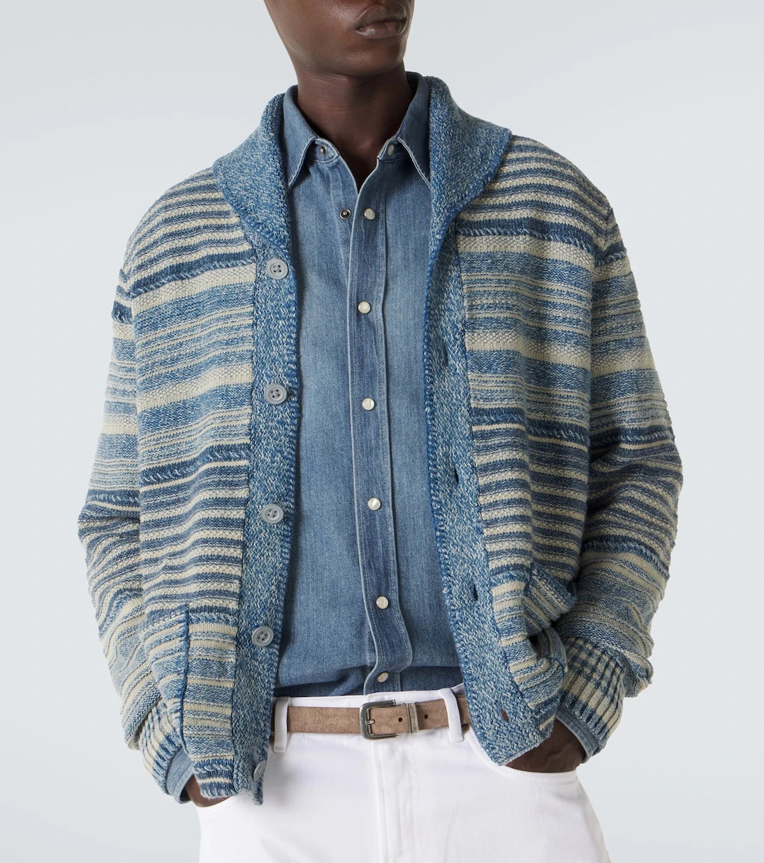 RRL - Striped cotton and linen cardigan