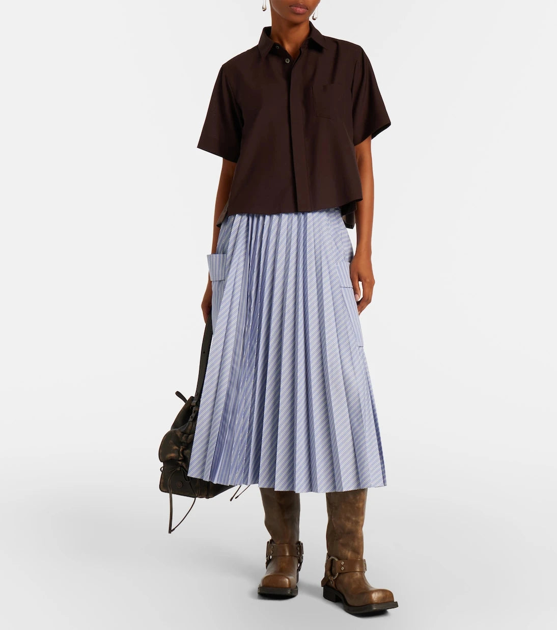 Sacai - Striped cotton-blend midi skirt