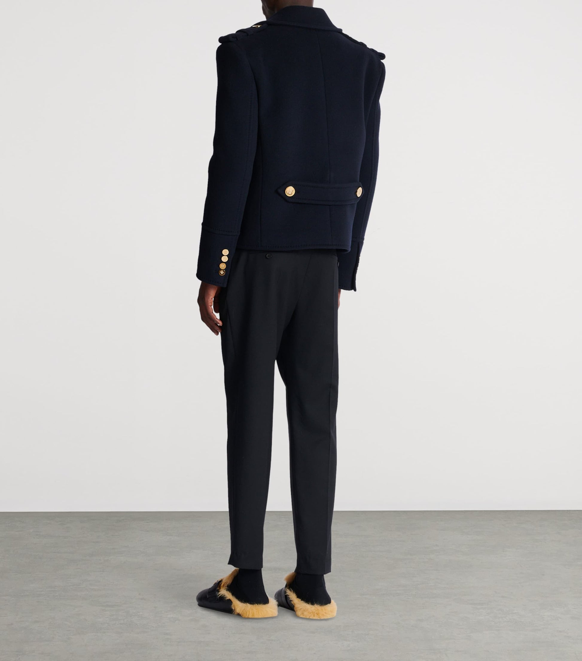 Navy Virgin Wool-Cashmere Reefer Jacket