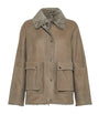 Brunello Cucinelli Beige Shearling-Lined Leather Jacket