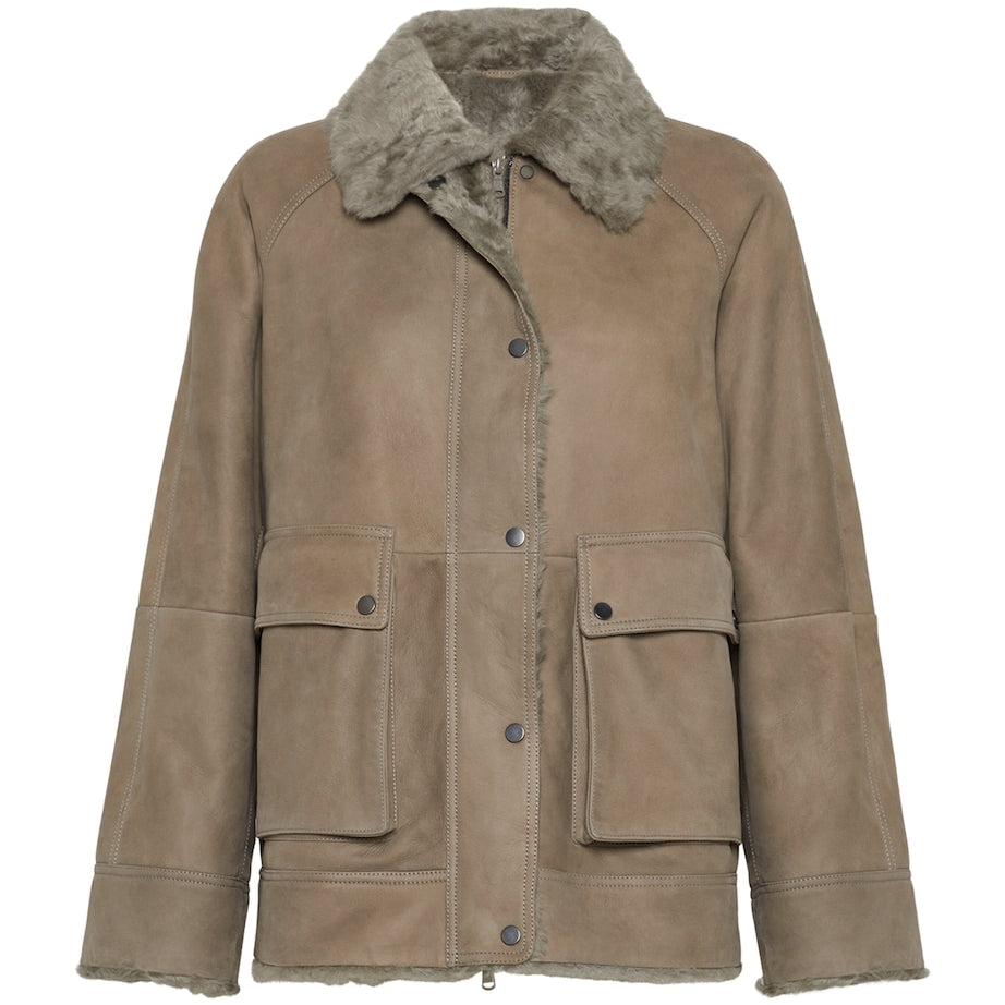 Brunello Cucinelli Beige Shearling-Lined Leather Jacket