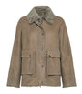 Brunello Cucinelli Beige Shearling-Lined Leather Jacket