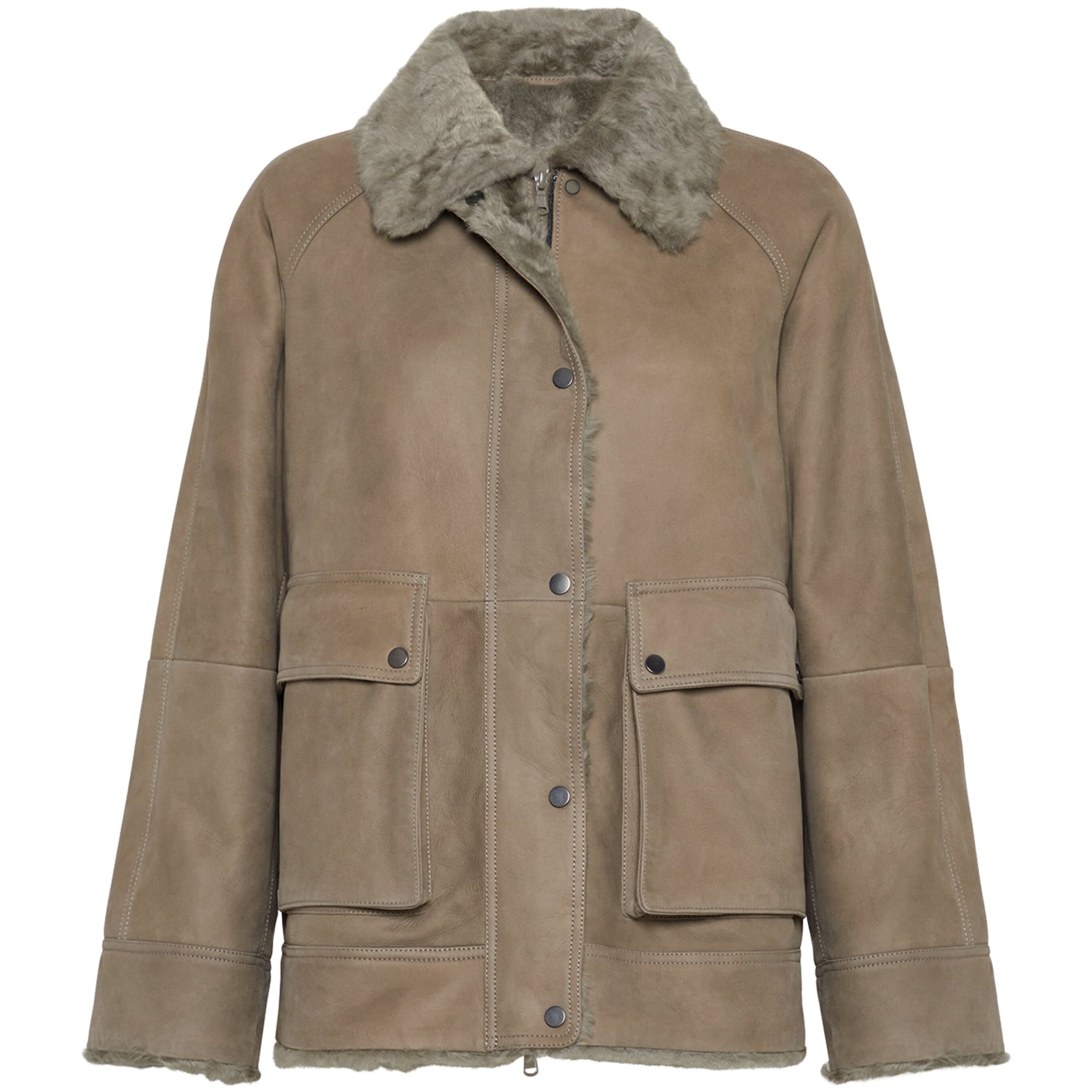 Brunello Cucinelli Beige Shearling-Lined Leather Jacket