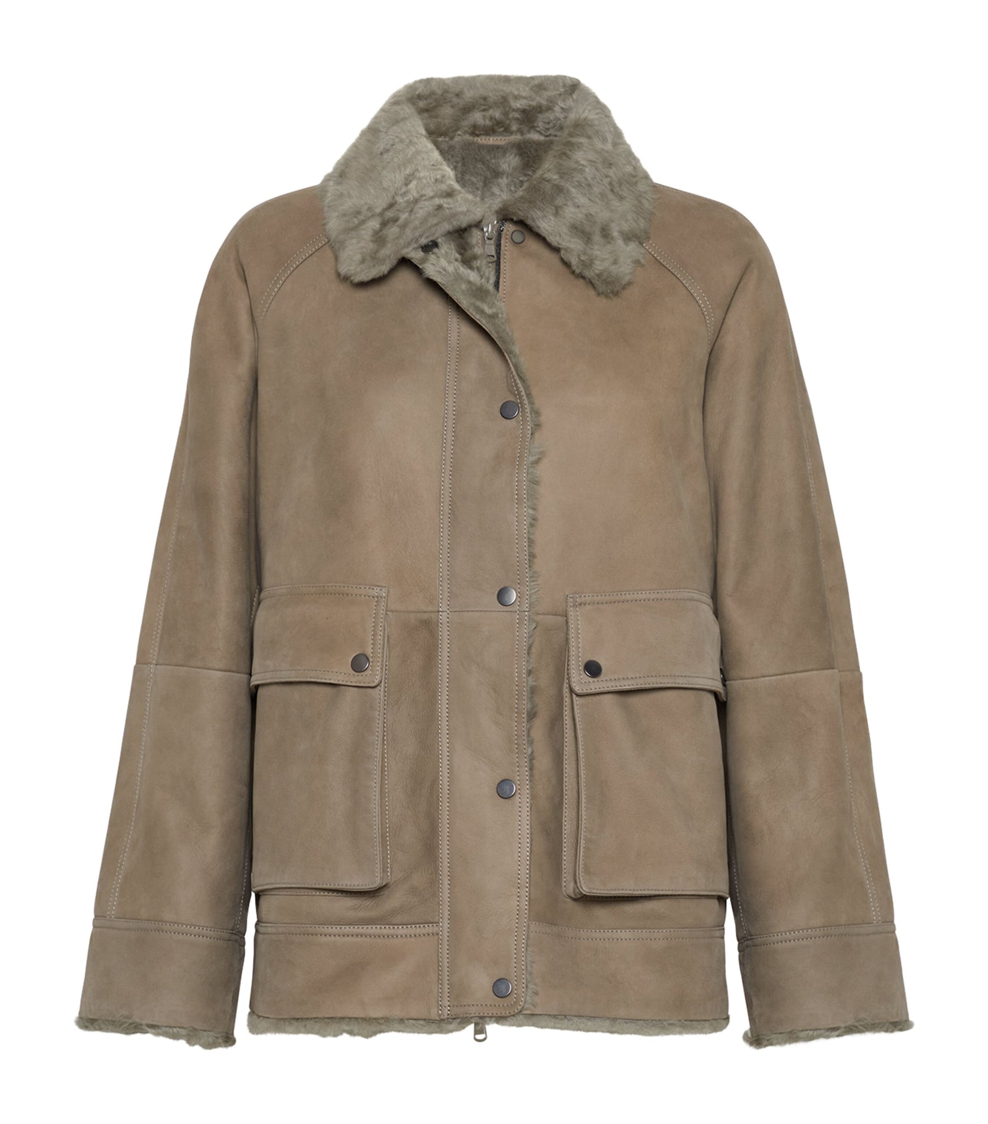 Brunello Cucinelli Beige Shearling-Lined Leather Jacket