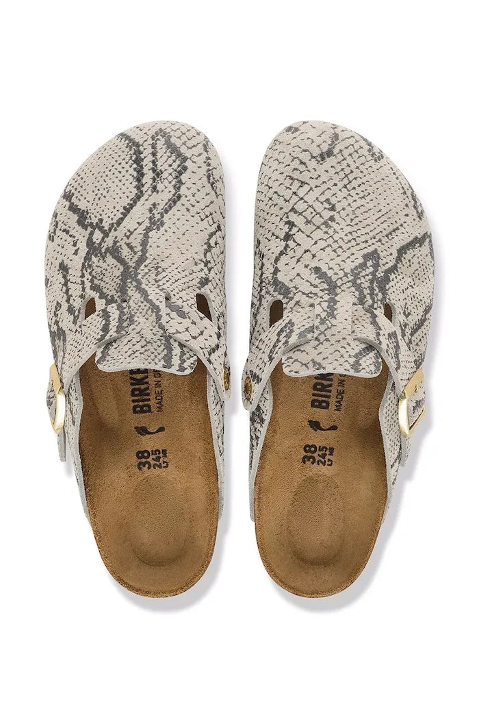 Birkenstock Kadın Süet Terlik Sabot Boston Rivet Logo Suede Leather Snake